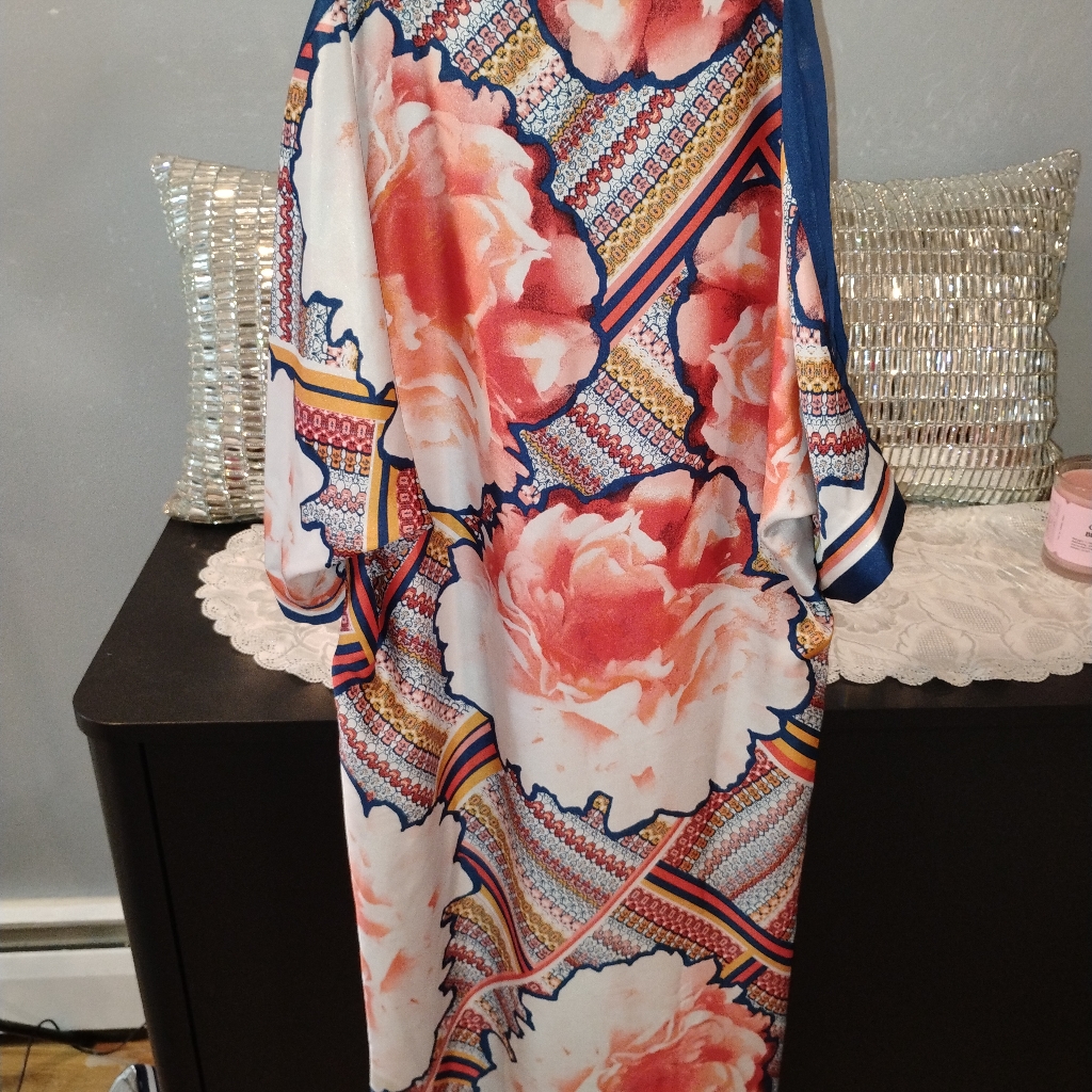 Colorful Floral Kimono With Geometric Patterns